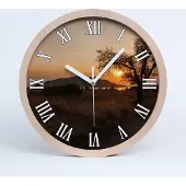 Tulup Holzuhr 25fi cm wanduhr - weiße Spitzen - Sonnenuntergang