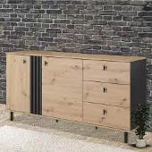 Feldmann-Wohnen Sideboard Kommode Anrichte 2-türig Schubladen 165cm Sand Grange Eiche 80143942