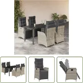 The Living Store 5-tlg. Garten-Essgruppe mit Kissen Hellgrau Poly Rattan