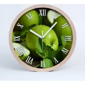 Tulup Holzuhr 30fi cm wanduhr - weiße Spitzen - grüne Äpfel