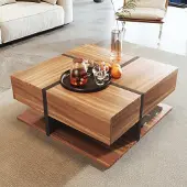 SOFTWEARY Couchtisch mit 4 Schubladen, 78/78/35 cm, Wohnzimmertisch, Kaffeetisch, Sofatisch