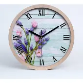 Tulup Holzuhr 20fi cm wanduhr - schwarze Spitzen - Lavendel auf Holz