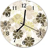 Tulup Glasuhr Wanduhr Küchenuhr Echt-Glas 30fi cm Blumen Kunst beige