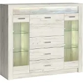 Lomadox Highboard modern in Esche weiß mit LED Beleuchtung INGENIO-161