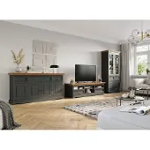 Lomadox Wohnzimmer Set, Massivholz in grau mit Eiche Optik BORMIO-163, 3-teilig