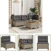 The Living Store Gartensofa ohne Armlehnen mit Kissen Grau Poly Rattan