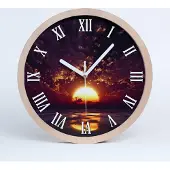 Tulup Holzuhr 30fi cm wanduhr - weiße Spitzen - Sonnenuntergang