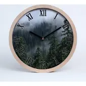 Tulup Holzuhr 25fi cm wanduhr - schwarze Spitzen - Waldnebel
