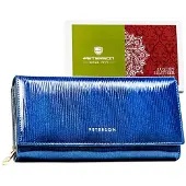 Peterson | Damenbrieftasche, aus Leder, mit Fächern, in Blau, 19x10 cm