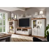IMV Landhaus Wohnwand 356cm pinie weiß / wotan eiche Anbauwand Highboard