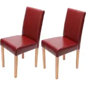 Mendler 2er-Set Esszimmerstuhl Stuhl Küchenstuhl Littau Leder, rot, helle Beine