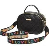 Edibazzar Schwarze Lederhandtasche, gesteppte Umhängetasche mit Griff