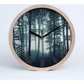 Tulup Holzuhr 25fi cm wanduhr - schwarze Spitzen - Nebel im Wald