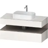 Duravit Collection One Konsolenwaschtischunterbau, 1 Auszug, 1 Schubkasten, Ausschnitt mittig, 1200x550x600mm, Nische Basalt Matt, QA4732043840010, Farbe: Weiß Supermatt/mit Nischenbeleuchtung