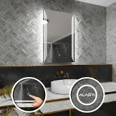 Alasta Rechteckiger LED-Spiegel 70x90 cm für Schlafzimmer, Badezimmer und Wohnzimmer