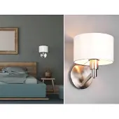 Meine Wunschleuchte Designklassiker LED Wandleuchte Silber mit Schalter & Stoffschirm - Bettleuchte