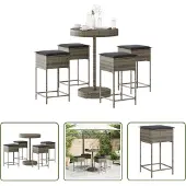 The Living Store 5-tlg. Gartenbar-Set mit Kissen Grau Poly Rattan