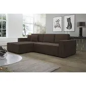 Fun-Möbel Ecksofa Schlafsofa Sofa CONOR Stoff Dunkelbraun Ottomane Links