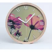 Tulup Holzuhr 25fi cm wanduhr - weiße Spitzen - pinke Blumen