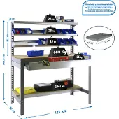 Simon Rack PROREGAL Werkbank BUFFALO mit Frontablage und Schubfach | HxBxT 84x120x61cm | Traglast 600kg | Grau