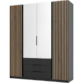 Masseno Drehtürenschrank CAGLIARI 200 cm Kleiderschrank Schlafzimmer Schrank 4-türig mit Spiegel Schwarz