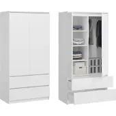 BDW , Monia Kleiderschrank, mit 2 Schubladen, Weiß, 50Tx90Bx180H cm (2 Schubladen)