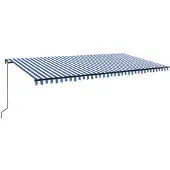 Syfax Markise Manuell Einziehbar mit LED 600x300 cm Blau & Weiß