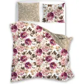Faro Bettwäsche, Satinbettwäsche, hohe Qualität 160x200 Milagro Verde 017 Beige und rosa Blumen