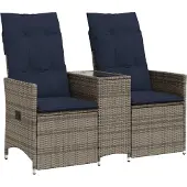 Syfax Gartensofa Verstellbar 2-Sitzer mit Tisch Grau Poly Rattan