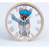Tulup Holzuhr 20fi cm wanduhr - weiße Spitzen - kranker Hund