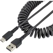 StarTech.com .com 1m USB-A zu USB-C-Schnellladekabel, Laden und Synchronisieren, 3A, USB 2.0, TPE-Mantel mit Aramidfaser - Robustes USB Spiral Ladekabel, 1 m, USB A, USB C, USB 2.0, 0,48 Gbit/s, Schwarz