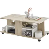 Bega Couchtisch MONDELLO mit Ablageflächen und Rollen, Eiche und Weiß Optik