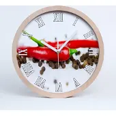 Tulup Holzuhr 25fi cm wanduhr - weiße Spitzen - und Chilischote