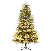 The Living Store Weihnachtsbaum mit LEDs & Kiefernzapfen Grün 195 cm PVC & PE
