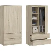 BDW , Monia Kleiderschrank, mit 2 Schubladen, Eiche Sonoma, 50Tx90Bx180H cm (2 Schubladen)