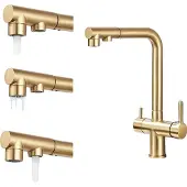 OEM Küchenarmatur, Doppelgriff-Design, 360-Grad-Drehung, Gebürstetes Gold