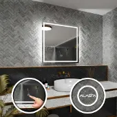 Alasta Rechteckiger LED-Spiegel 90x90 cm für Wohnzimmer, Badezimmer und Schlafzimmer