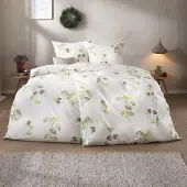 Estella Samt + Seide Flanell Bettwäsche 135x200 Velturno grün Gingko 5471-530