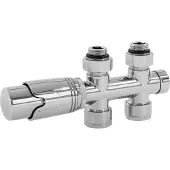 LuxeBath Ventil-Armaturen Set Multiblock, Chrome, Durchgangsform inkl. Thermostatkopf mit Mittelanschluss