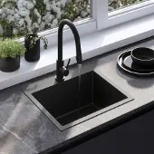 REA Spülbecken Leo 50 Black + Küchenarmatur Fresh Black