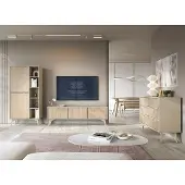Lomadox Wohnmöbel Set beige, Fronten mit Fischgrätenmuster, FAREHAM-160, 3-teilig