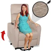 Mendler Fernsehsessel HWC-K62, Sessel Relaxsessel TV-Sessel, Liegefunktion Aufstehhilfe elektrisch, Metall Chenille creme