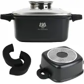 Karl Hausmann Granittopf 4,4L Antihaft Quadrat Aromaknopf Bräter Bratentopf + Silikongriffe
