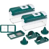 Genius Nicer Dicer Smart Gemüseschneider, Obstschneider, Doppel-Set 12-tlg. grün, Würfel, Stifte, Streifen, Spiralen, Juliettis