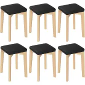 Woltu 6er Set Esszimmerstühle, Massivholz, stapelbar, mit gepolstertem Polyurethanbezogenem Sitz, Schwarz