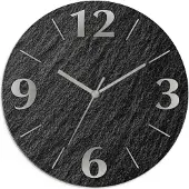 ARTland Glas Wanduhr Funkzuhr - silberne Zeiger Schieferoptik Größe: 30x30 cm