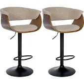 CLP 2er Set Barhocker Vestal, Farbe:walnuss/creme, Grundmaterial:Stoff