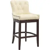 CLP Barhocker Lakewood Echtleder-Bezug I Gepolstert I Gestell Aus Dunklem Holz, Farbe: creme