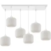 Light11 HOME Riffle Hängelampe Weiss 6 Flacher Weisser Zylinderlampenschirm E27