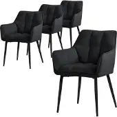 ML-Design 4x Esszimmerstuhl aus Frotteestoff, Schwarz, mit dickem gepolsterter Sitz